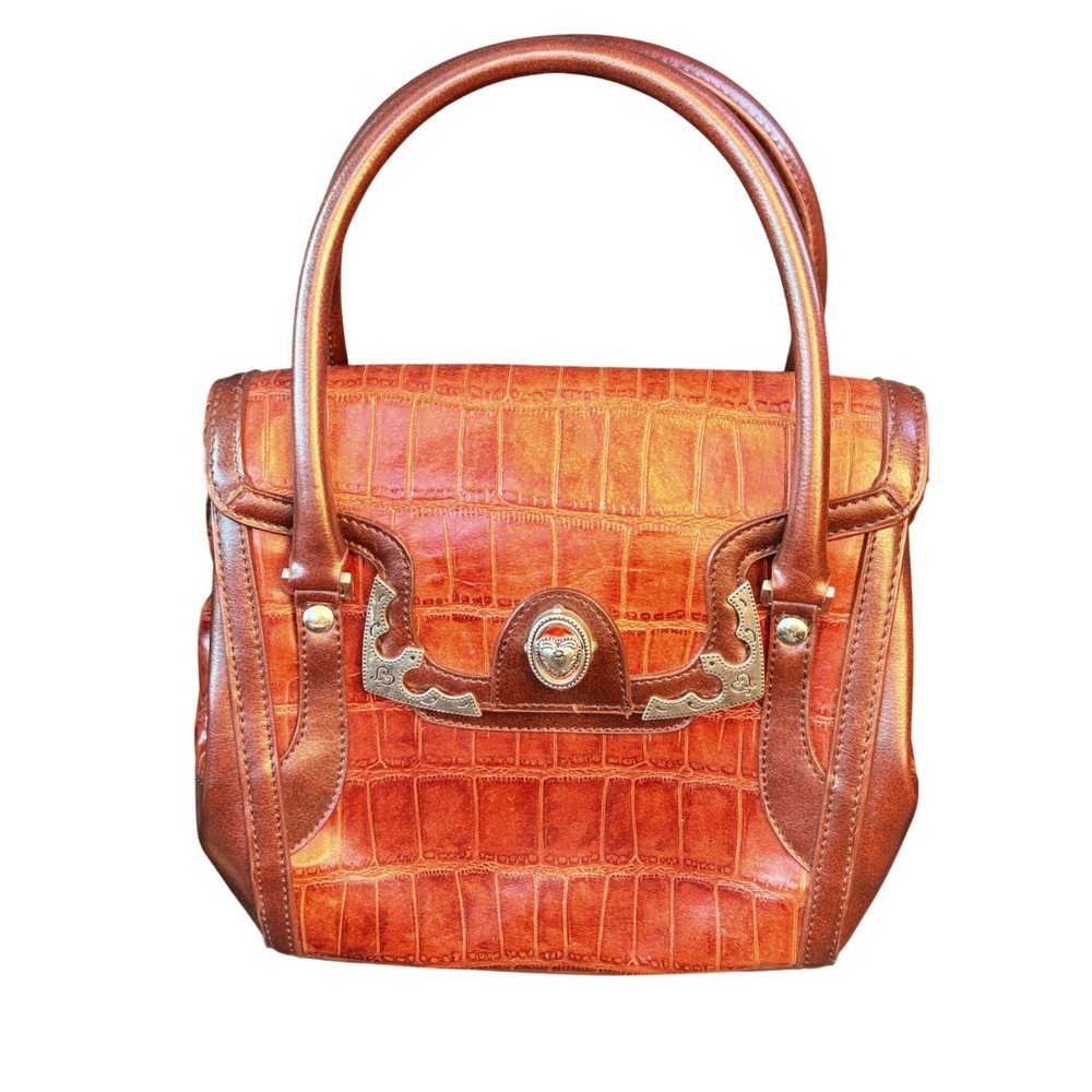 M.C. Marc Chantal Cognac‎ Croc Embossed Faux Leather Western Satchel Handbag
